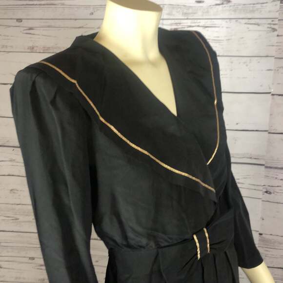 Vintage Jonathan Martin Silk black & gold dress with large round collar size 8 - Picture 7 of 12